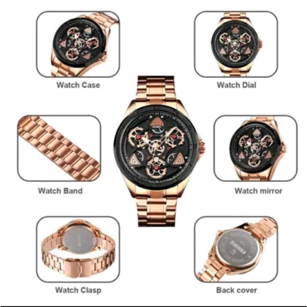Jam Tangan Pria SKMEI 1678 Automatic Original Anti Air / Jam Tangan SKMEI 1678 Luxury Watch Men Quartz Stainless Steel 360° Rotating Gear Hollow