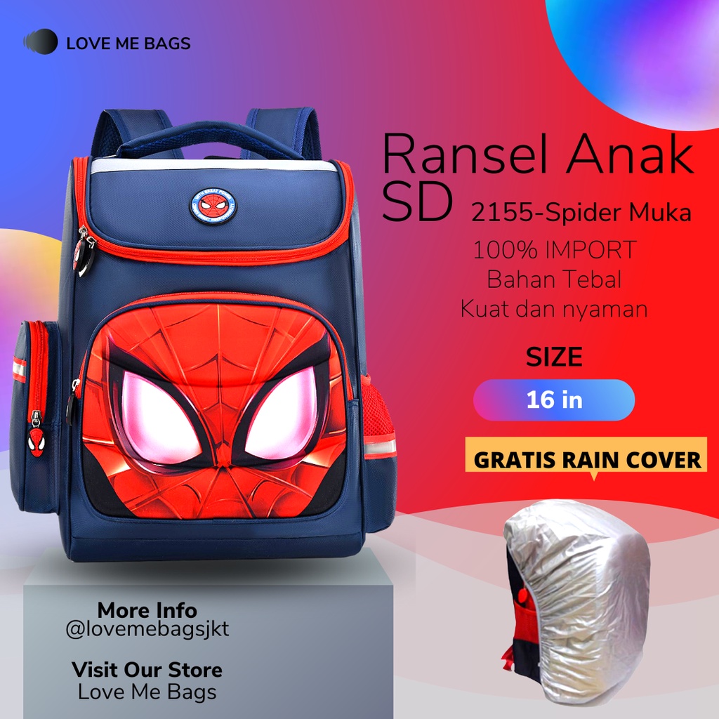 LMB Tas Anak Sekolah Laki Laki SD Import Bahan Nilon Premium Karakter Superhero Timbul 6D Tebal Gratis Raincover