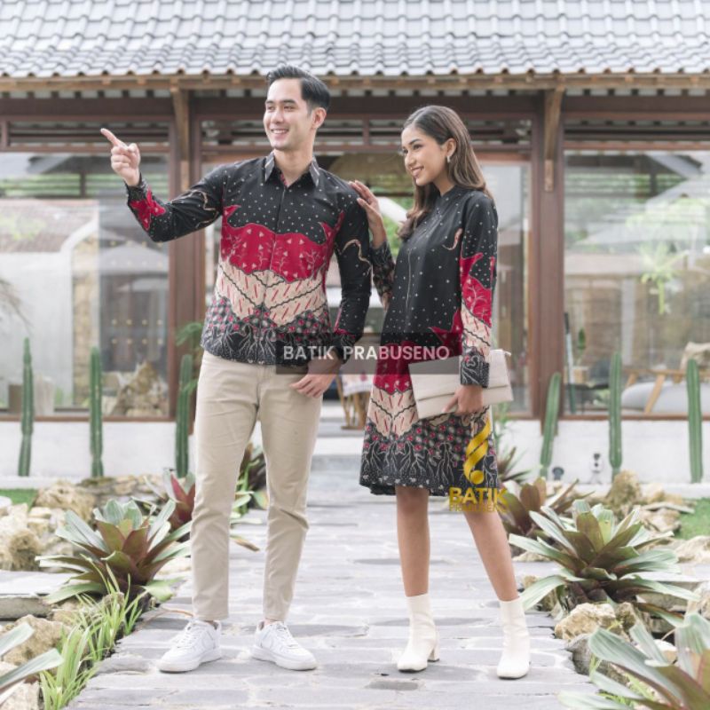 Batik Prabuseno Atasan Couple Kemeja Pria Lengan Panjang Slimfit Tunik/ outer Wanita Motif Gavin Hit