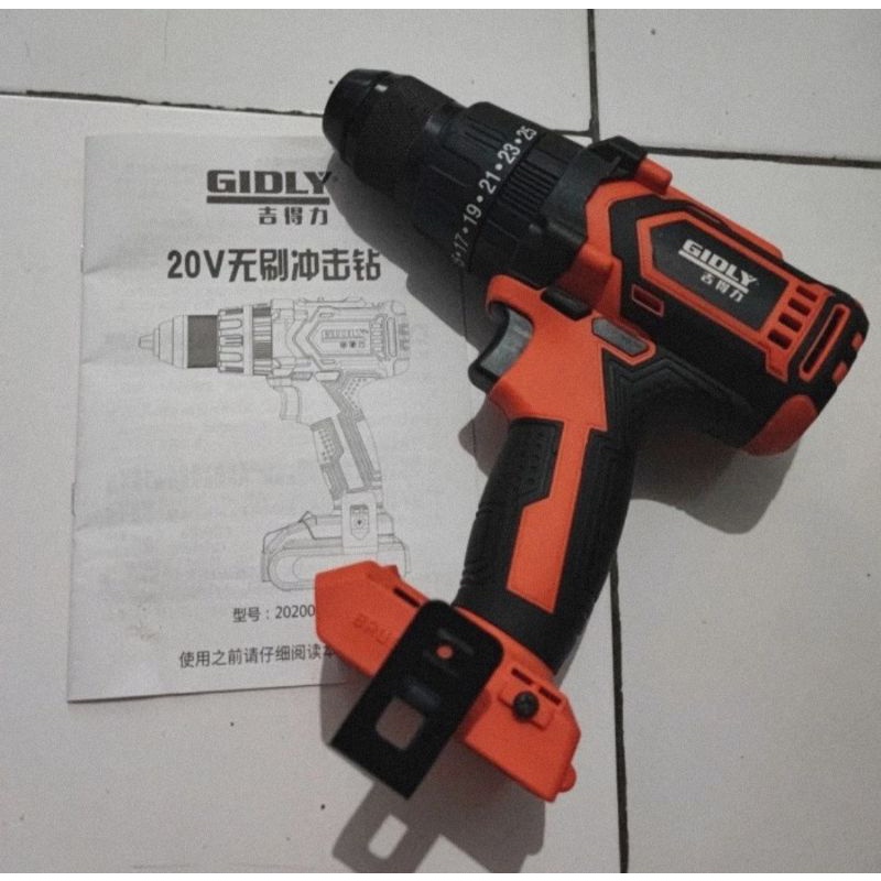 Bor cordless brushless hammer impact drill gidly 20v 2020009 unit