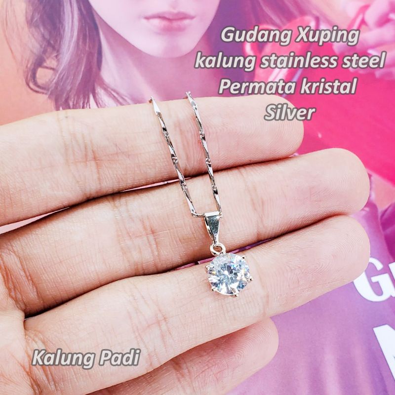 Kalung Titanium  Stanless Stell Mata Satu Silver Berbagai Motif Kalung Mewah Elegant