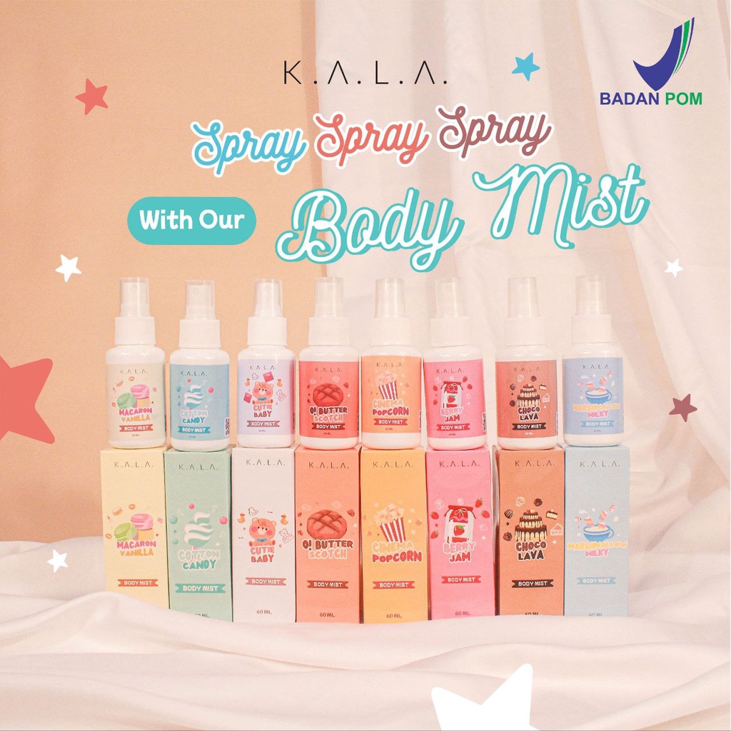 KALA GEAMOORE BODY MIST PARFUME SPRAY TAHAN LAMA VANILLA POPCORN BPOM