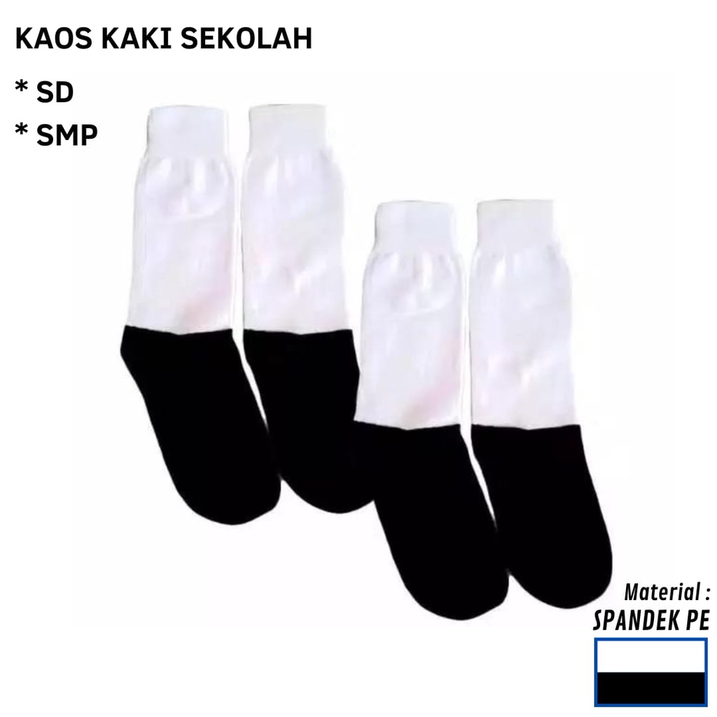 Kaos Kaki Sekolah SD SMP Putih Hitam-Kaos Kaki Back to School-Laki-laki Perempuan-Bahan Spandex PE-Bisa COD