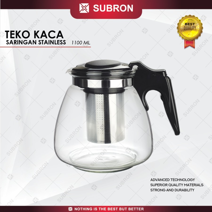 Tea Pot Glass Teko Kaca Teh Saringan Stainless 900 ml 1100ml - SUBRON