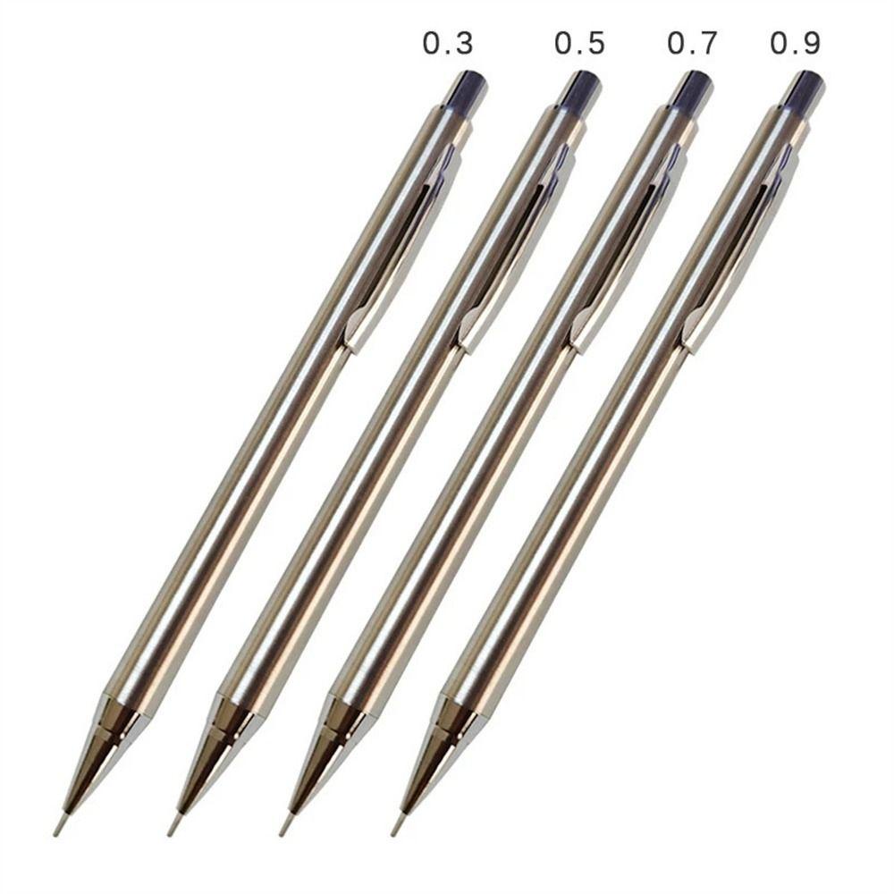 Mxbeauty Pensil Otomatis HB Perlengkapan Sekolah Full Metal Tulisan 0.3mm/0.5mm/0.7mm/0.9mm Seni Menggambar Baling Pensil