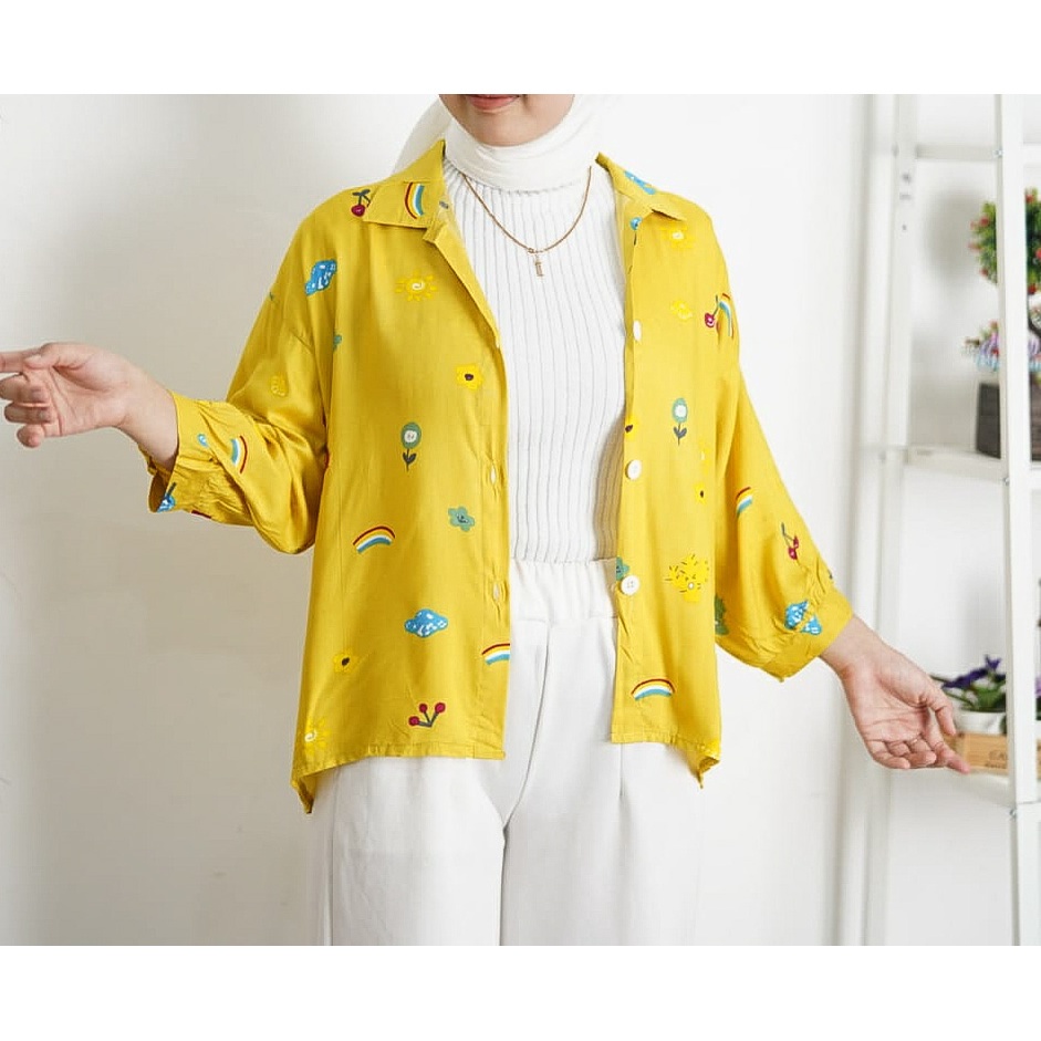 BHO - ZFS OOTD KEMEJA SAFIRA / MOLLY RAYON DIAMOND OVERSIZE BATWING SHIRT / Kemeja Bisa Di Jadikan Outer / Kemeja Kiyowo Keluaran Terbaru / Pakaian Casual Wanita / Hem Motif Lucu Unik / Fashion Kekinian Remaja ABG / Outfit Daily Wanita Trendy