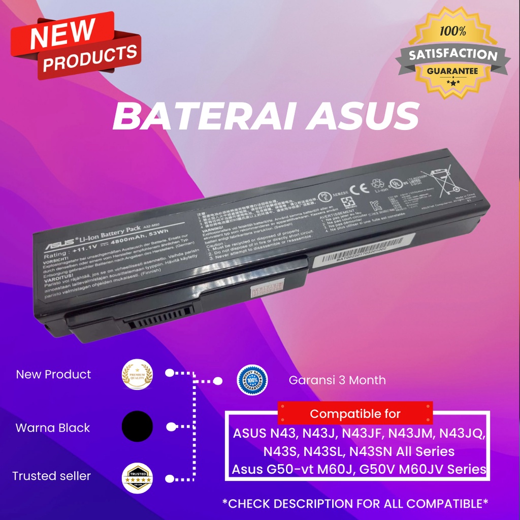 Baterai Original Laptop ASUS N43, N43s N43SL A32-M50 N43 N43SL N43J