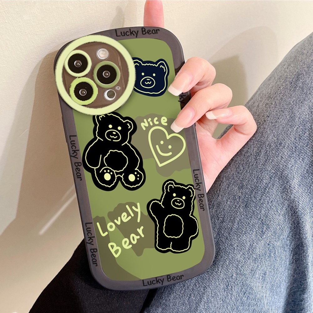 Case Fashion Kompatibel Untuk Iphone14 Pro MAX iPhone11 iPhone13 iPhone XR XS MAX iPhone6 6S 7 8 Plus Lensa Oval Matcha Beruang Keberuntungan Shockproof Soft Phone Cover BY