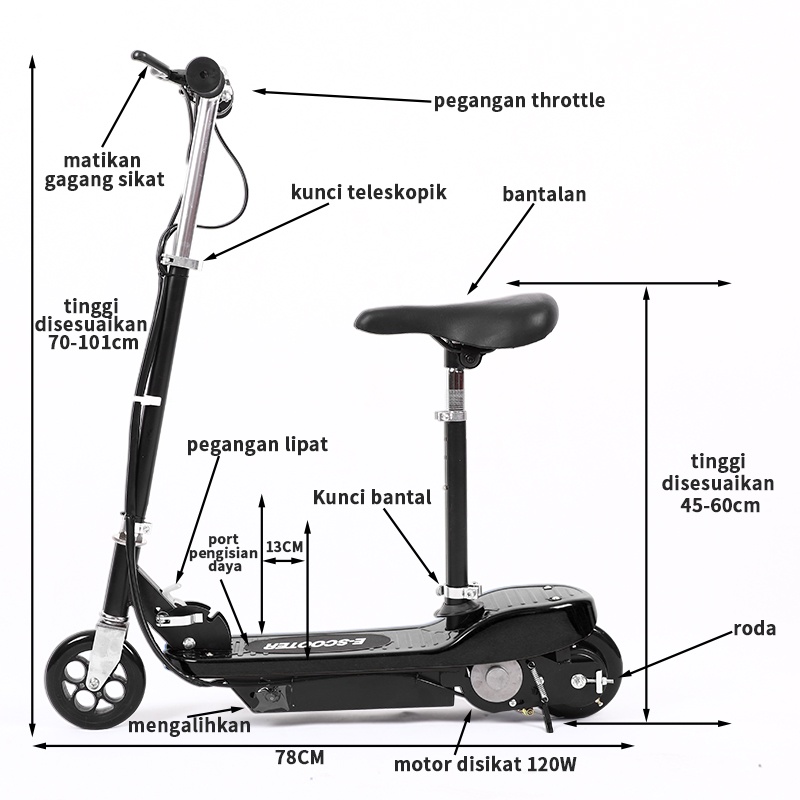 Skuter Listrit Dewasa Scooter Elektrik Otoped Dewasa Listrik Dengan Duduk Garansi 1 Tahun