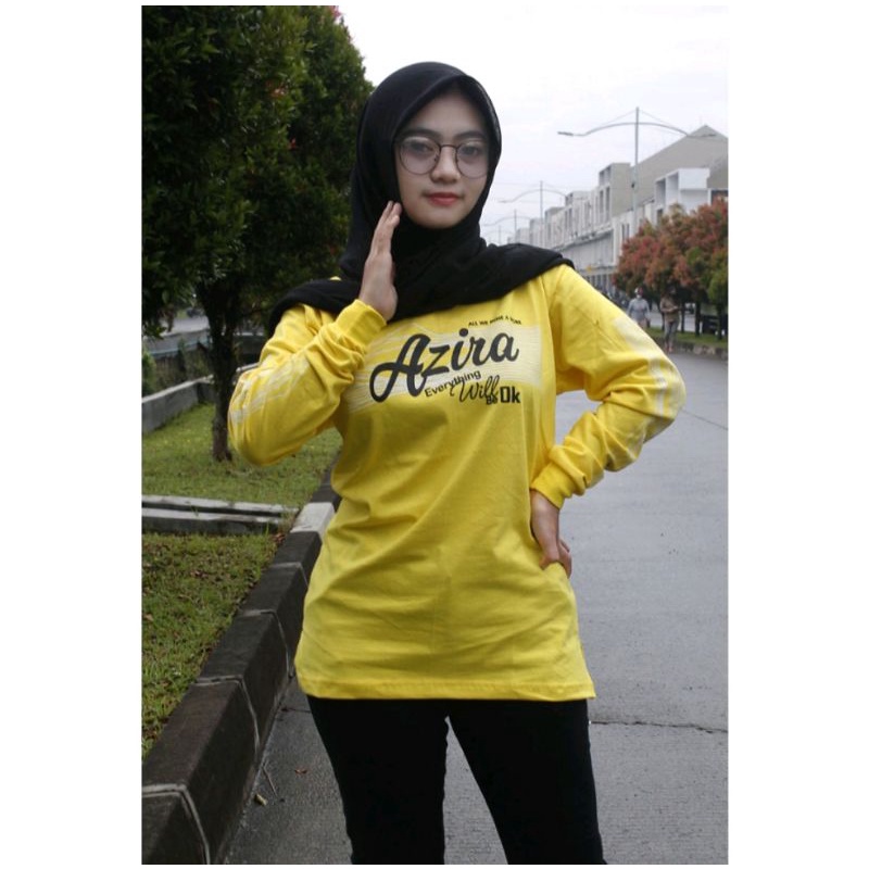 T-shirt Longsleev Kaos Atasan Wanita Tangan Panjang Kuning Original Cotton Combat 24s anggosae size M-xxxL Jumbo