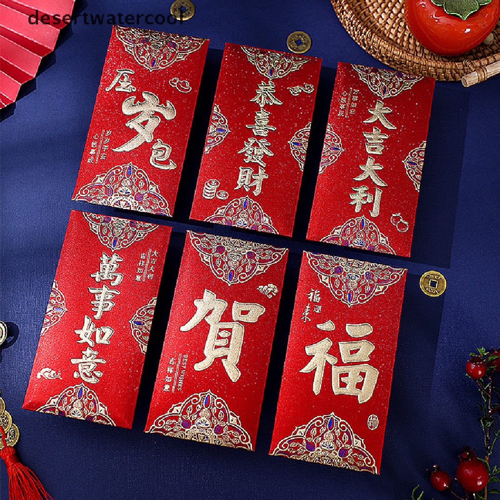 Deid 6 Pcs Hongbao Kelinci Merah Amplop Tahun Baru Cina Tas Uang Festival Musim Semi Hong Bao Beruntung Merah Packet Kantong Anak-Anak Hadiah Tas Martijn