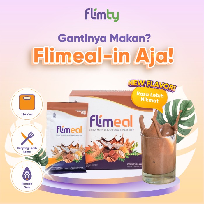 

(BISA COD) Flimeal Meal Replacement Coklat Susu by Flimty - 1 Box isi 12 sachet