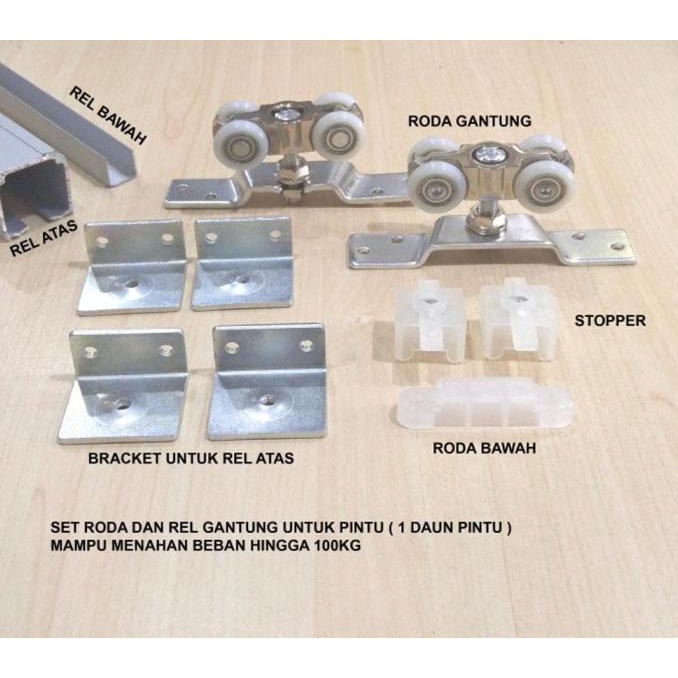Rel Sliding Untuk Pintu Max.100Cm Aluminium Kayu Baja Type D4 Dekson