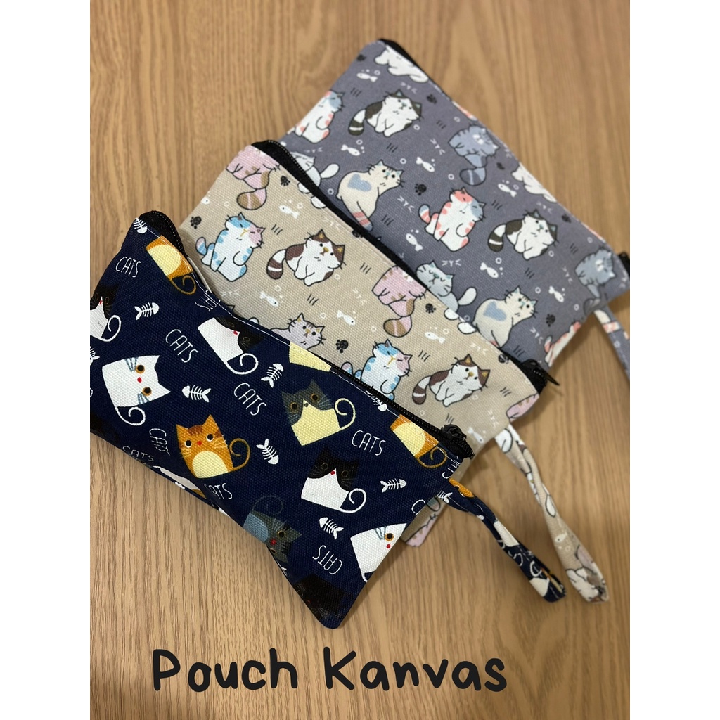 Handle Bag Pouch Mini Lucu Murah Dengan Resleting Tas Kecil Serbaguna Motif Bahan Kanvas Zipper Dengan Tali Tempat Pensil Motif Lucu Dompet Serbaguna Kanvas Tali