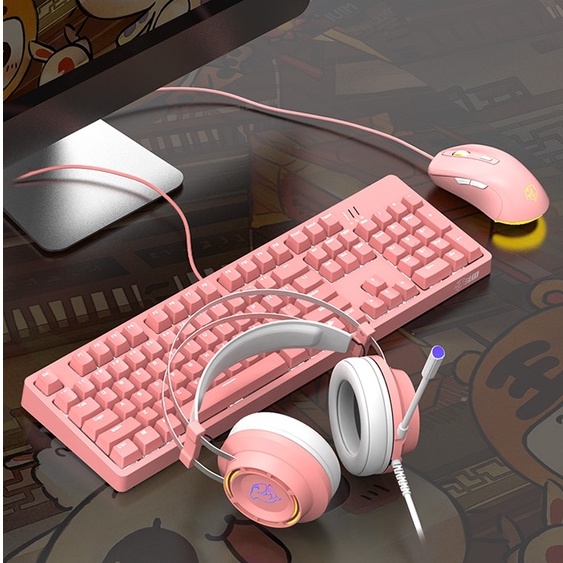 DOUYU E-sports 3-piece set (headset, keyboard, mouse)GAMING HEADPHONE DHG160 pink/Keyboard DKM150 pink/Mouse DMG110 pink