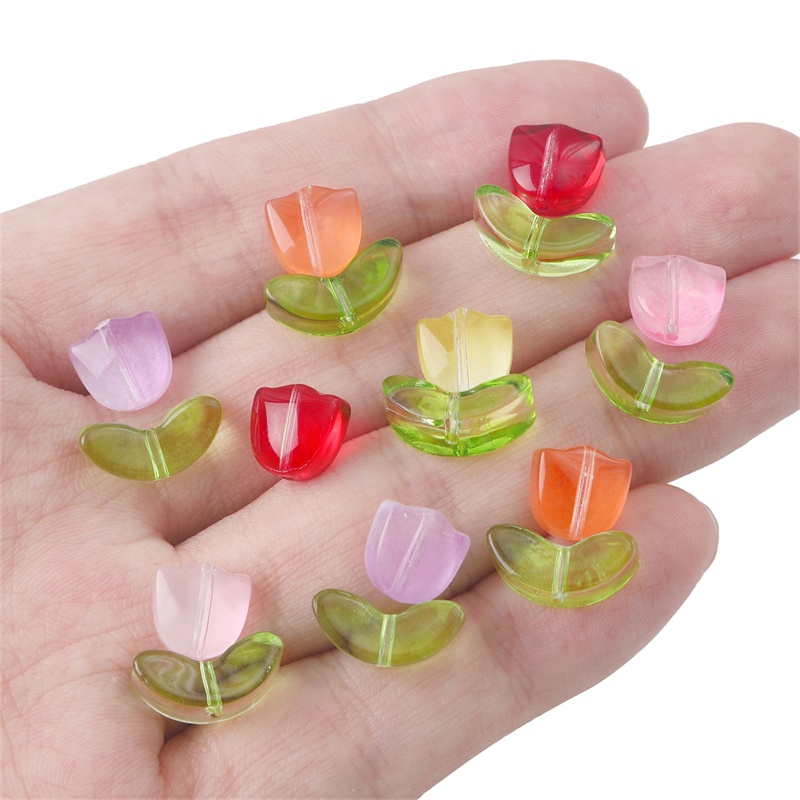 10set Manik-Manik Bunga Tulip Kaca Buatan Tangan Multicolor Manik-Manik Longgar Untuk Anting Gelang Kalung DIY Perhiasan Craft Making