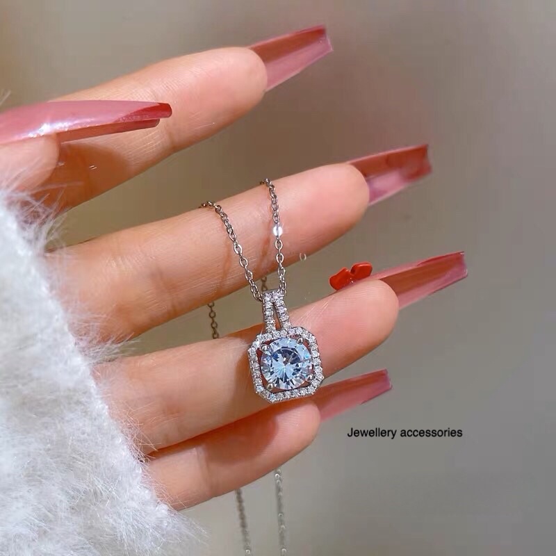 Kalung Titanium Silver Diamond Mewah Korea Elegant Fashion Style