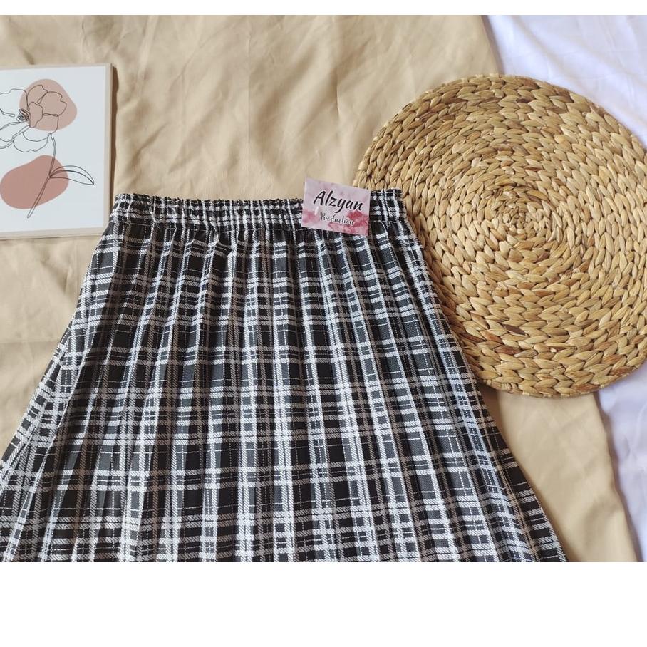 ROK PLISKET TERBARU TARTAN KOTAK PREMIUM PANJANG SEMI WOL KOREAN STYLE