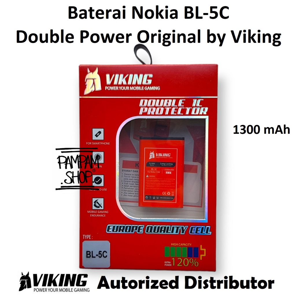 Baterai VIKING Double Power Original Nokia BL-5C BL5C 1100 1200 1650 2300 2600 2700 2730 6600 Batre