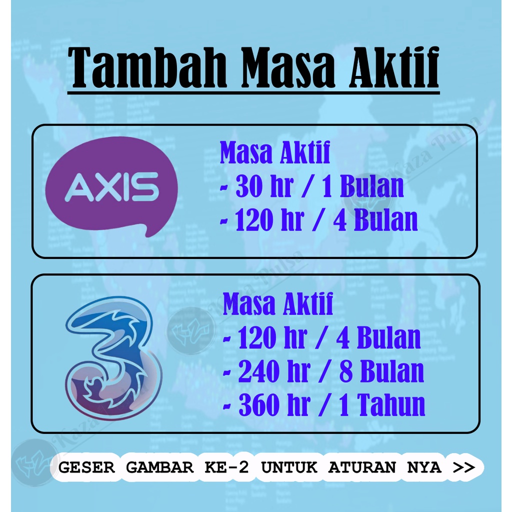Paket Inject / Perpanjang Masa Aktif Kartu 3 Three Tri Axis 1 Bulan 4 Bulan 1 Tahun