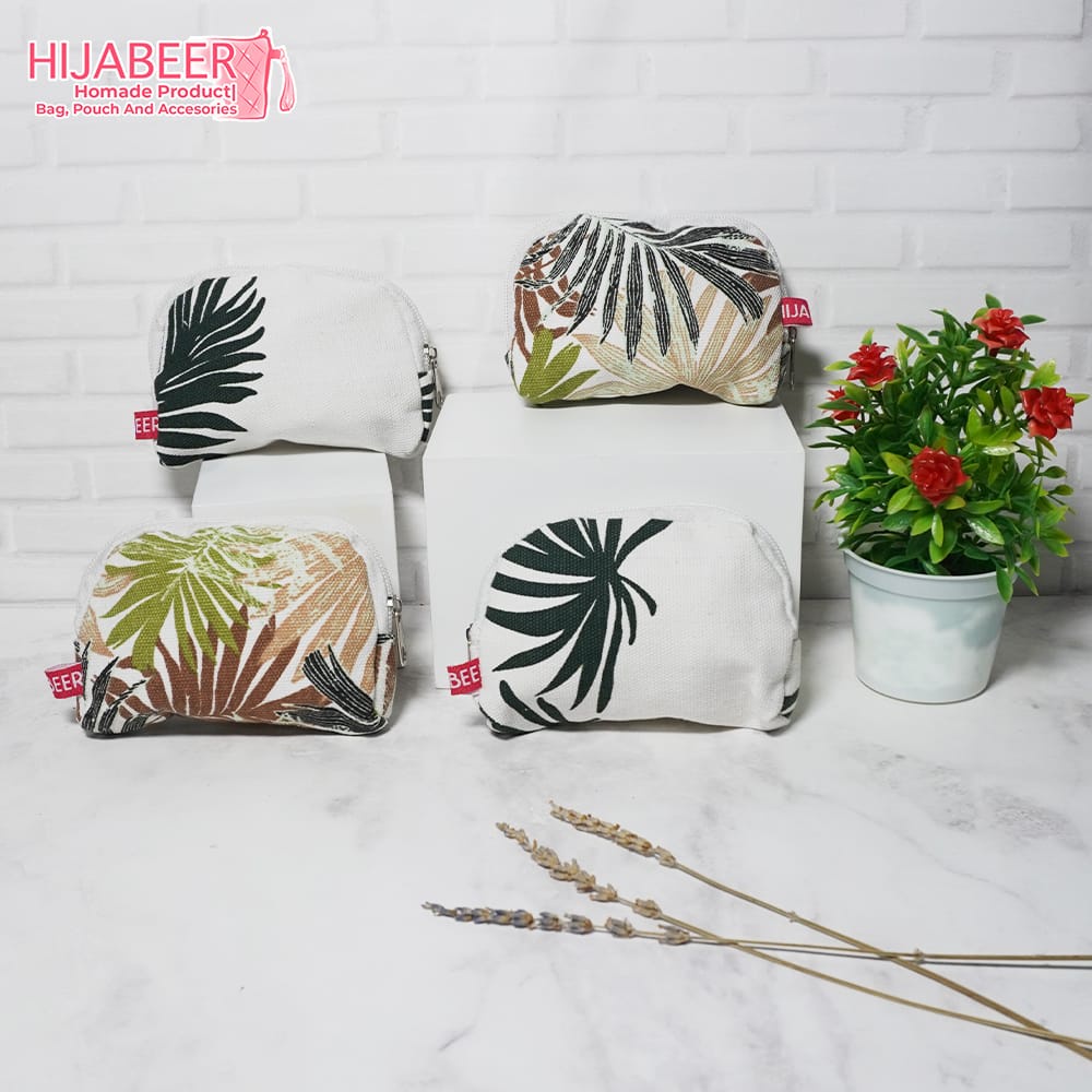 Dompet Koin Kanvas Motif Floral/dompet motif bunga dan daun