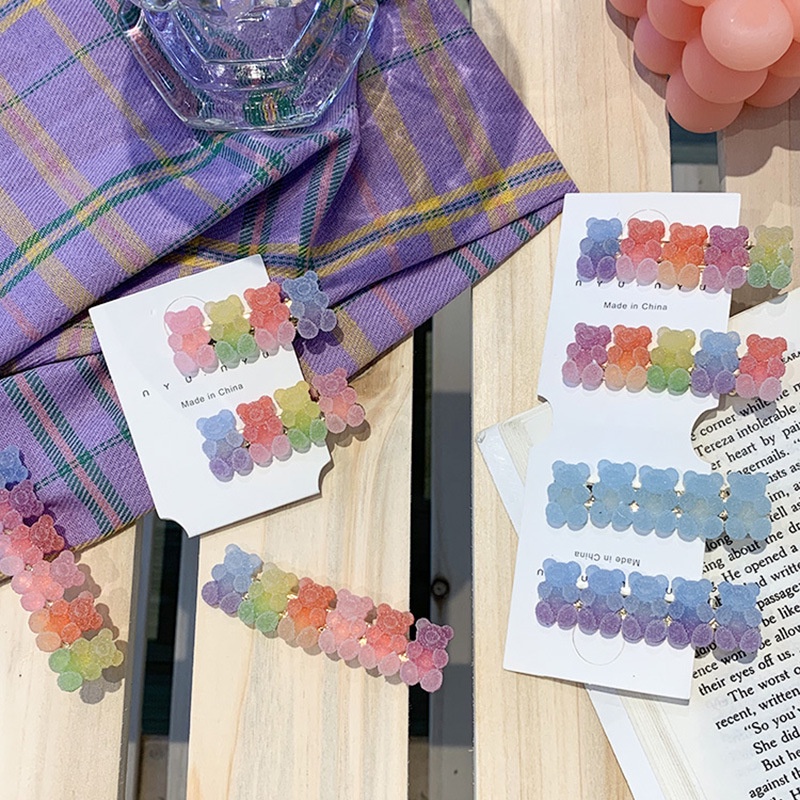 Jepit Rambut Beruang Fudge Lucu Frosted Korea Jepit Rambut Bahan Metal Berwarna Permen Untuk Perempuan