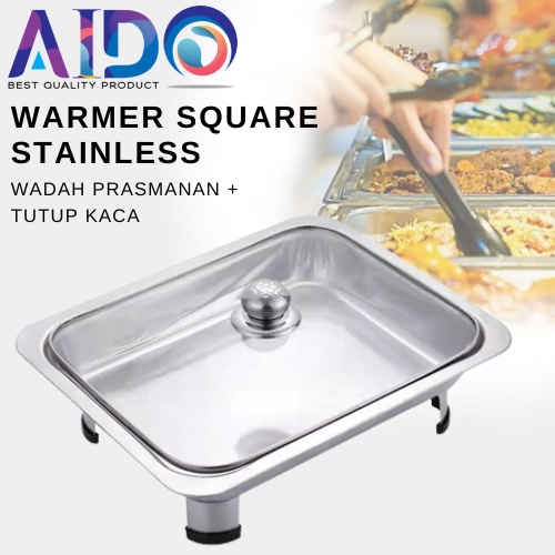 Wadah Saji Prasmanan 4522 Tempat Prasmanan FastFood Dish Warmer Square Pan Tutup Kaca / Prasmanan Set Wadah Saji-Stainless Steel Bentuk Persegi Panjang Tutup Plastik 4722