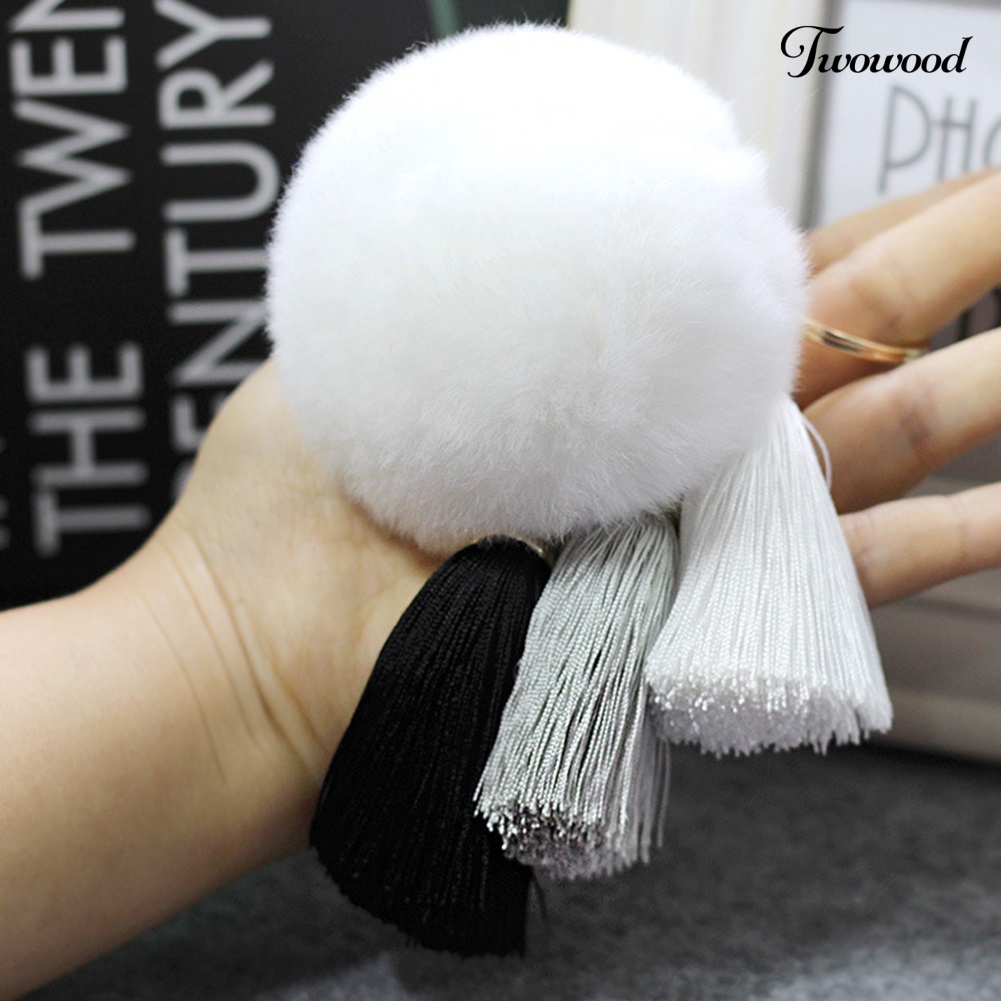 Twowood Soft Pom Pom Faux Fur Keychain Fluffy Ball Bag Gantungan Kunci Mobil Rumbai Liontin Dekorasi