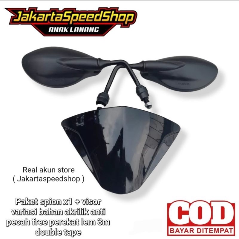 Paket variasi spion x1 plus visor variasi universal pnp mio soul karbu mio soul lama bahan anti pecah warna hitam kilap free perekat lem 3m