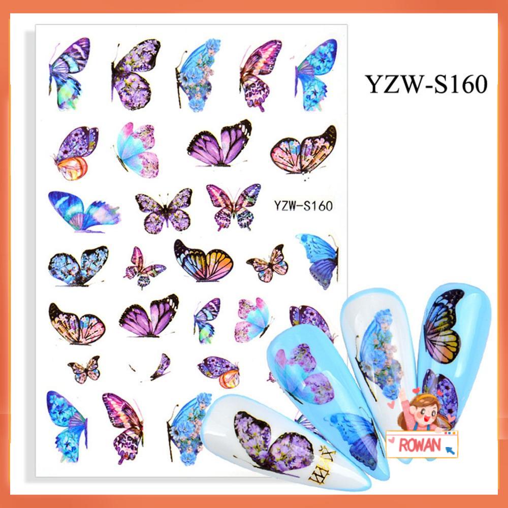 R-flower 1lembar Stiker Kuku Kupu-Kupu Fashion Decals Motif Bunga Geometris Nail Art Dekorasi