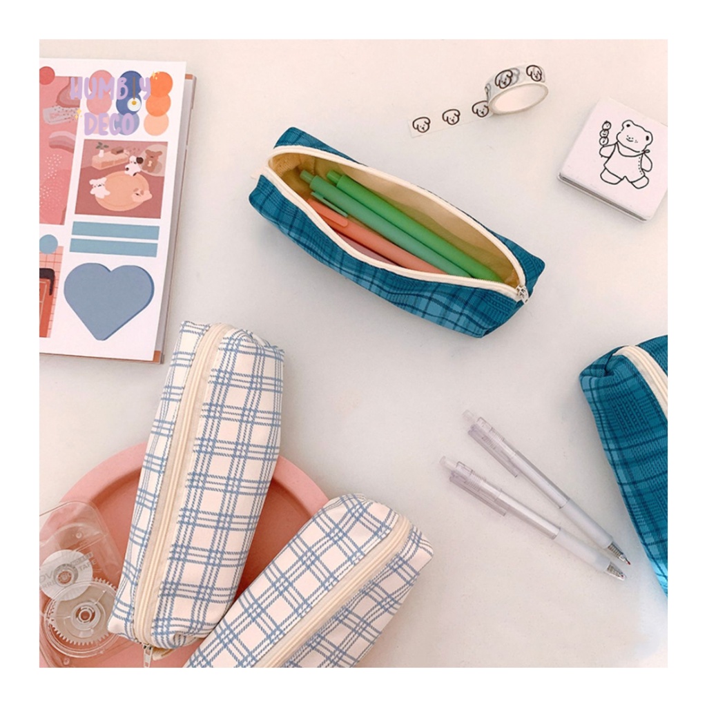 

Korean Style Aesthetic Check Plaid Pattern Pen Pencil Case | Kotak Pensil Motif Kotak Kotak ala Korea Style