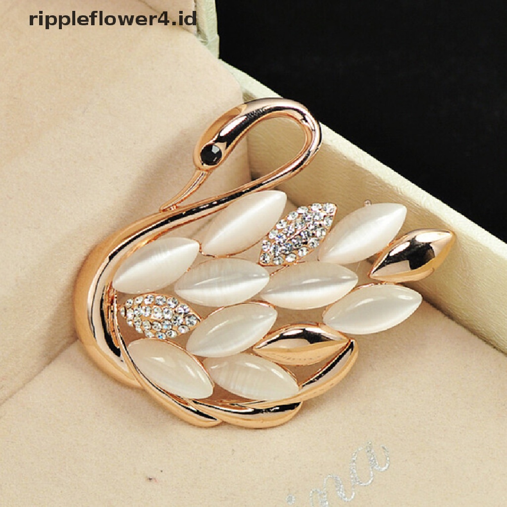 {rippleflower4.id} Trendy Elegan Motif Angsa Berlian Imitasi Bros Pin Kristal Bros Pin Klip~