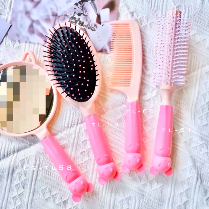 Set 4in1 Sisir Anti Statik Comb Airbag Hair Set Massage Rambut Kriting Hair Brush Comb sisir rambut rontok dan kusut Portable sisir rambut Cermin