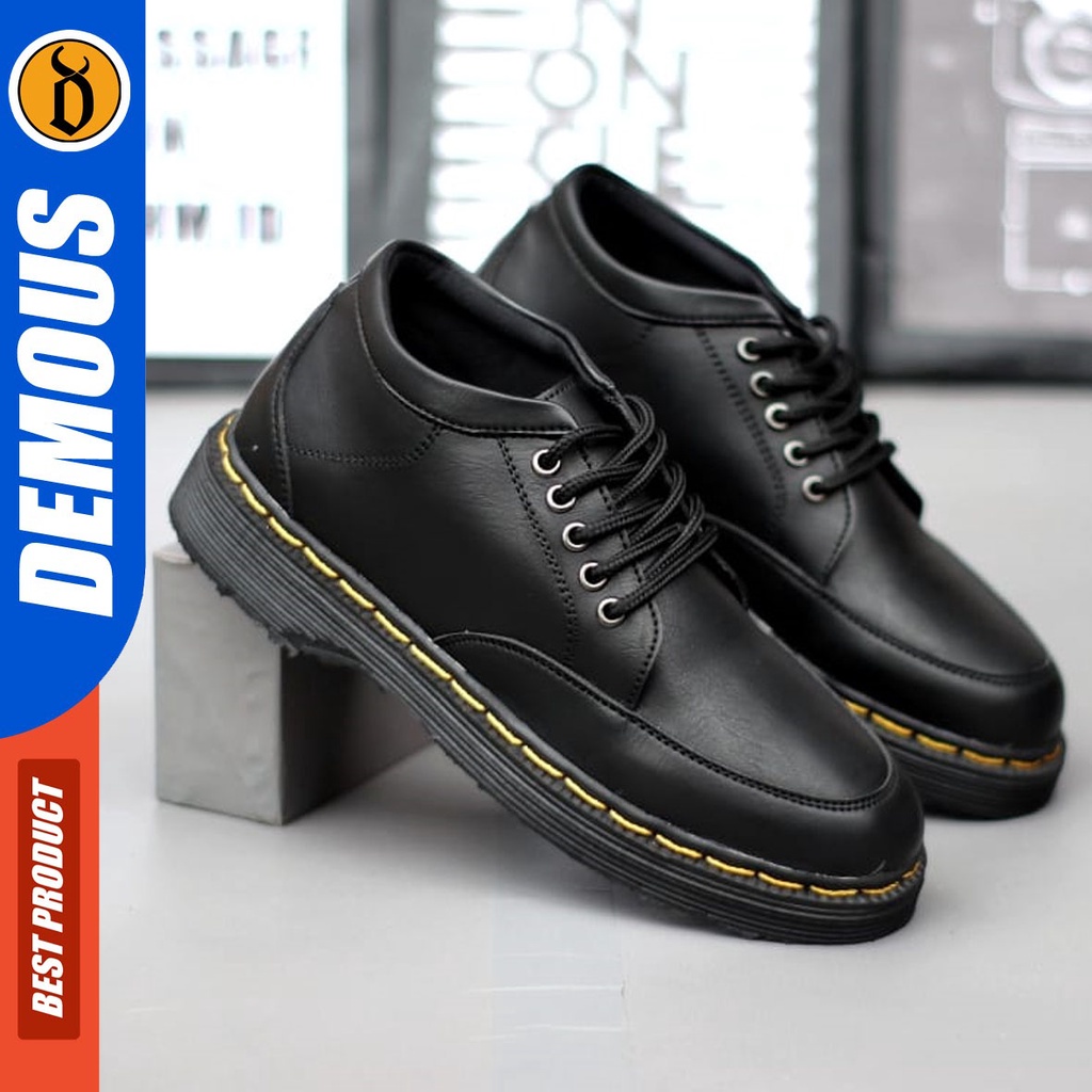 DEMOUS Vegit - Sepatu Loafers Docmart Formal Pantofel Kerja Pria Hitam