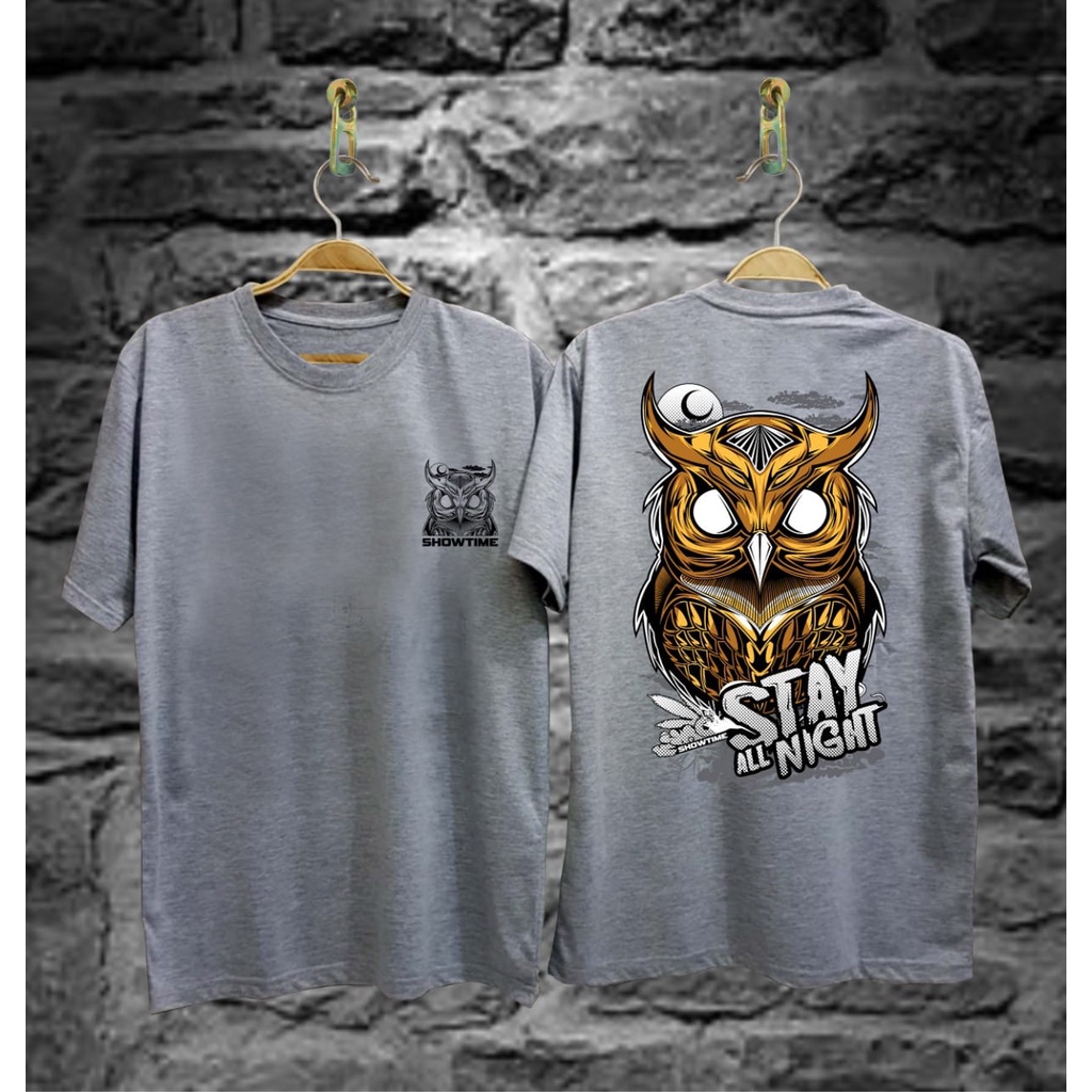 Kaos Tshirt Pria Terbaru Samurai Jepang Owl Stay Warna Abu-Abu Distro Lengan Pendek Motif Sablon Bergambar Keren