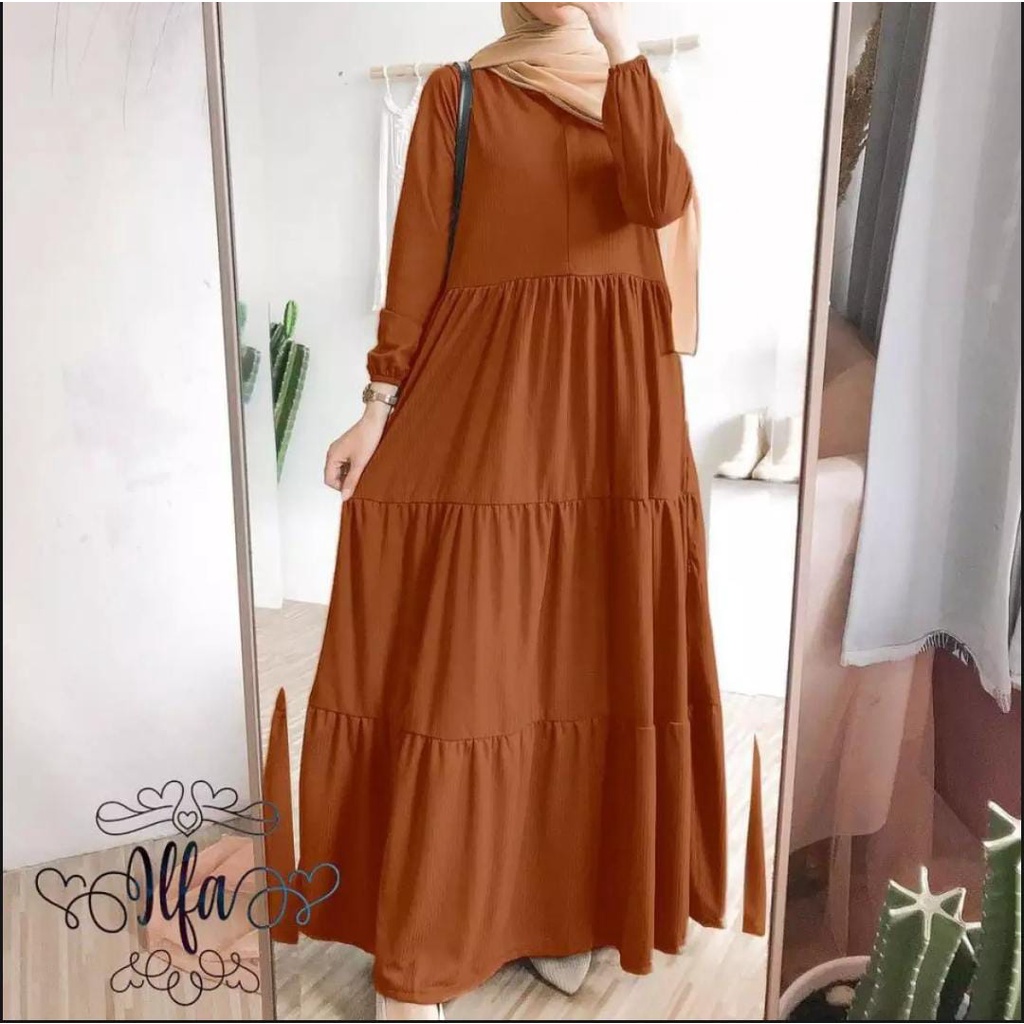 Gamis Rempel Susun Bahan Crinkle Airflow / Busana Muslimah Terbaru / Gamis Wanita Terbaru / Pakaian wanita Terlaris-Teracota