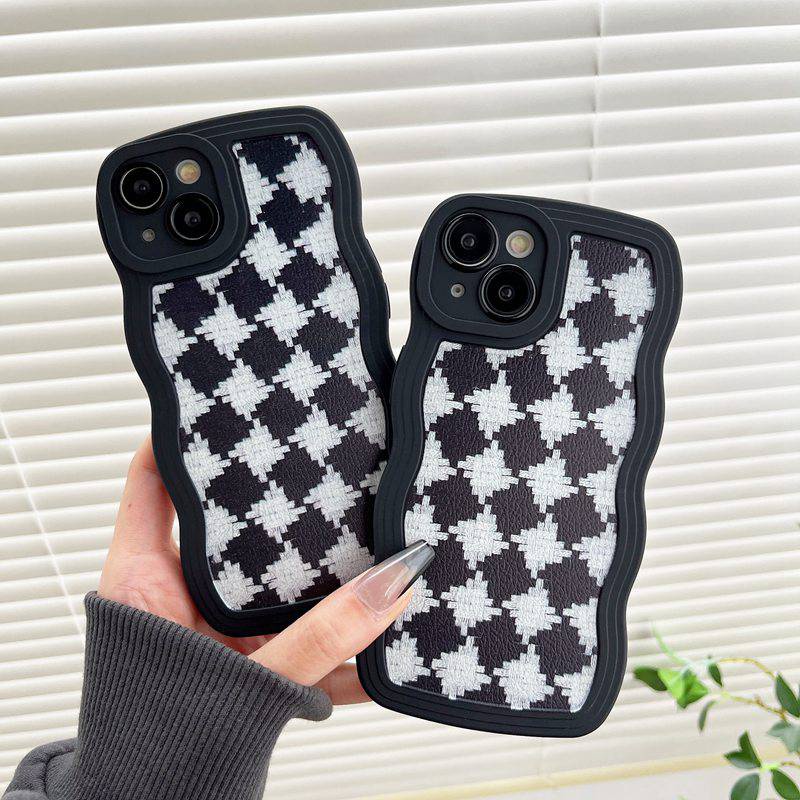 Fabric Pattern Wave Soft Case iP iPhone 6 6S 7 8 14 + Plus SE 2020 X XR XS Max 11 12 13 Pro Max Black Casing Apple