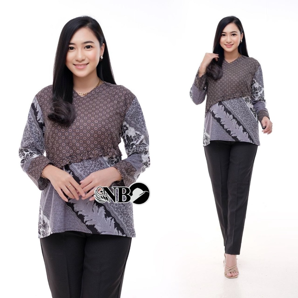 BATIK WANITA MODEL TERBARU BLOUSE KERJA KEKINIAN BLUS KANTOR MODERN