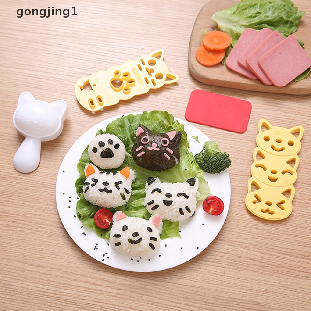 Ggg 1set Cetakan Bola Nasi Kecil Set Motif Kucing Cantik DIY Sushi Bento Rice Mold DIY Alat Dapur Rice Ball Maker Sushi Mold Kit Untuk Makan Siang Bento Aksesoris ID