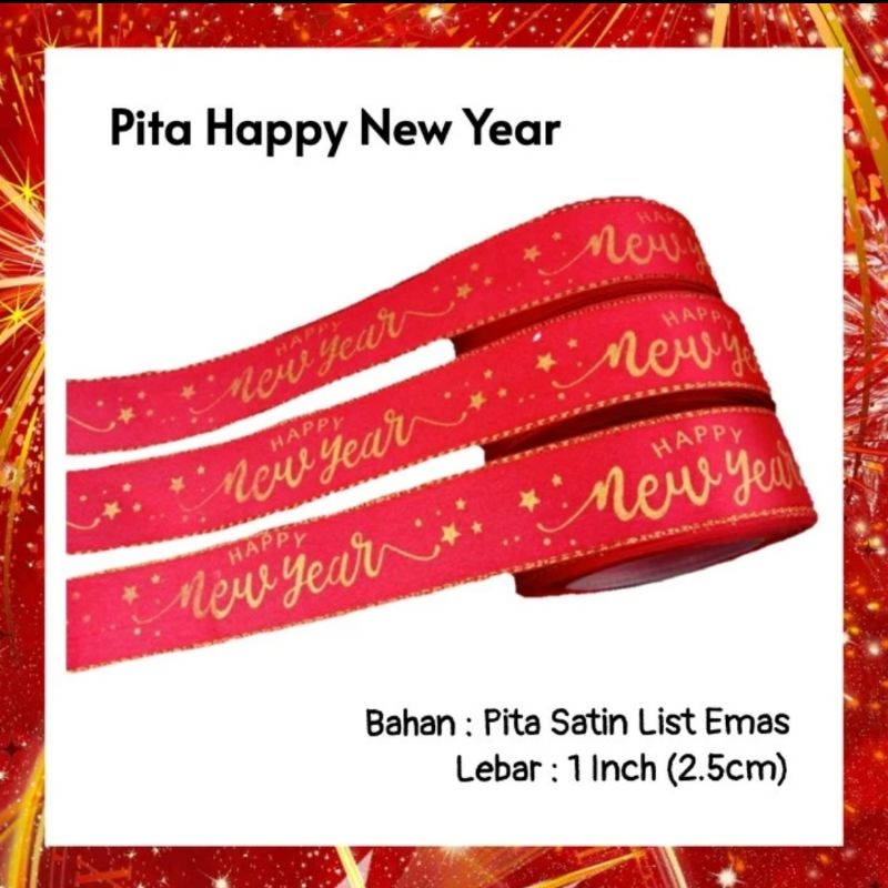 

Pita Happy New Year Ribbon List Emas Pita Tahun Baru Pita Kado