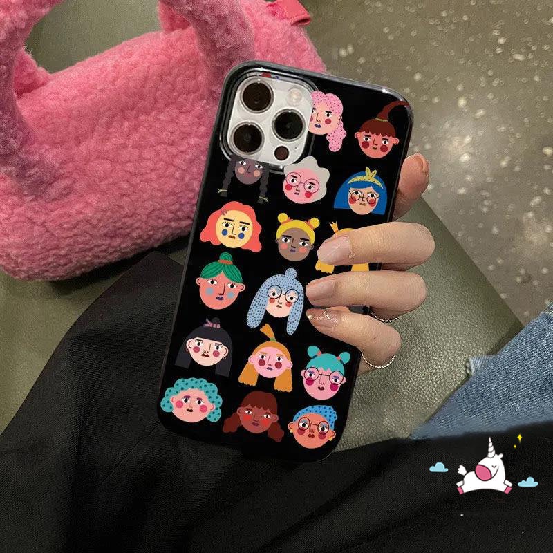 IPHONE Casing Ponsel Kompatibel Untuk Iphone11 14 13 12 Pro Max XR 7Plus 8Plus 78 14 Plus X XS Max SE 2020 Ins Fashion Kreatif Kartun Avatar Lucu Glossy Halus Lembut Tpu Hitam Penutup Belakang