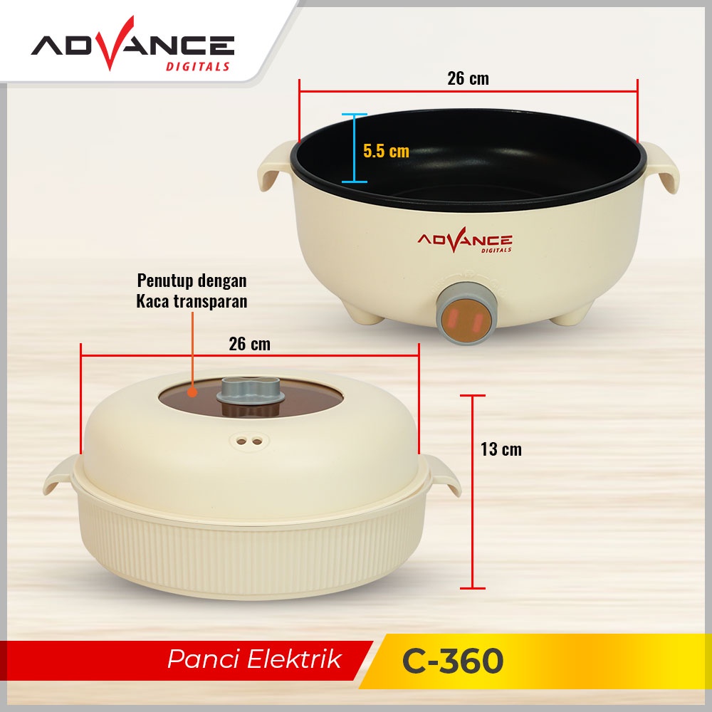 ADVANCE Panci Electrik Pengukus C-360 Panci Listrik Multifungsi Warmer Steamer Cooker