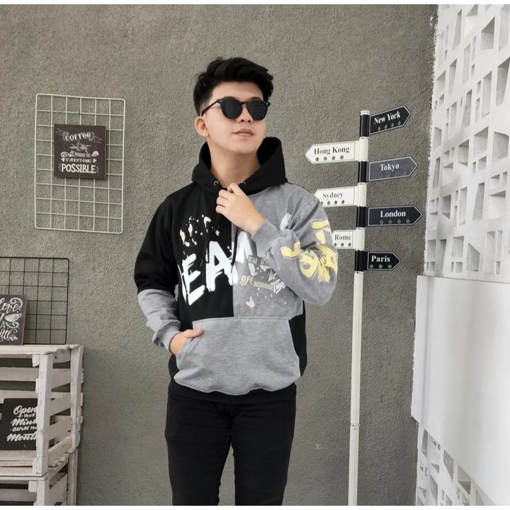 Switer Sweater OFF DESAIN Hoodie Jacket Kasual Desain Mix Warna Gaya Santai Outfit Ala Korean