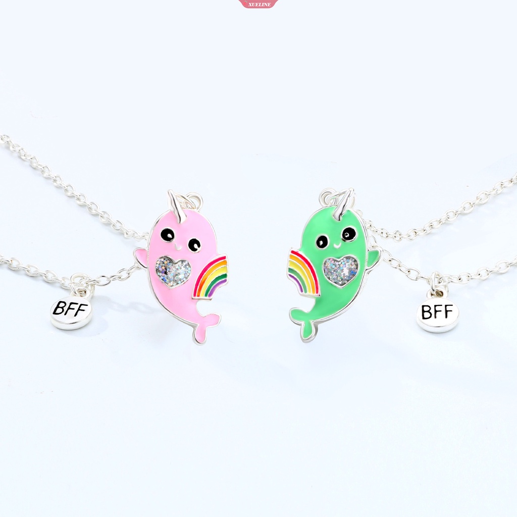 Fashion Lucu pink Hijau unicorn Paus magnet unicorn Fase suction friend Kalung Anak 2pasang set Persahabatan Kalung Anak [ZXL]