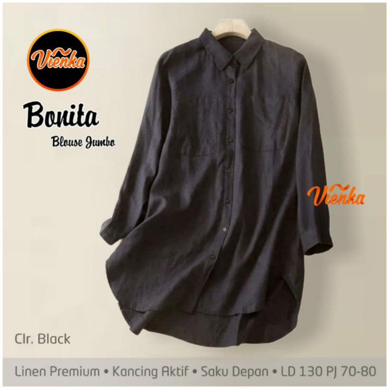 Bonita blouse katun linen jumbo ld 130 xxxl