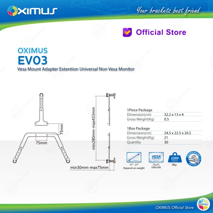 Vesa Mount Adapter Extention Universal Non Vesa Monitor Oximus EV03