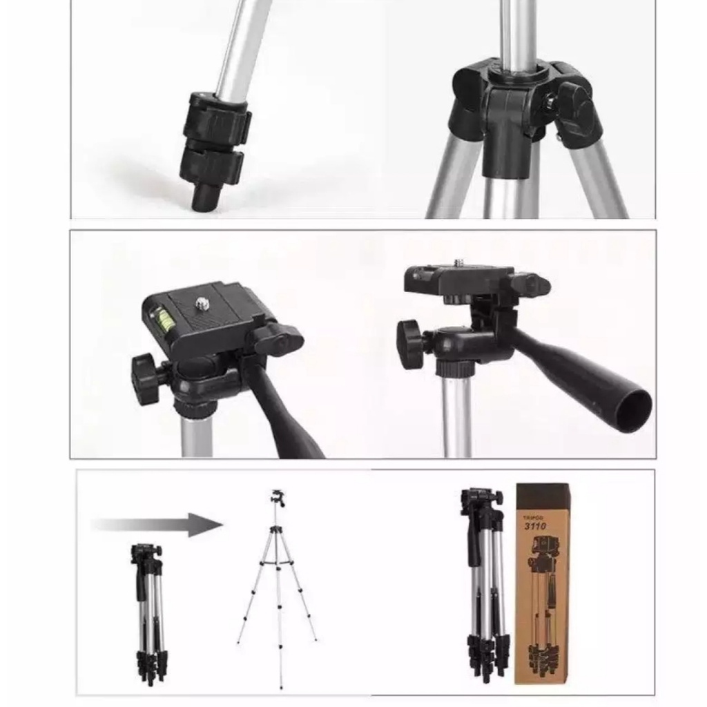 Tripod TF Camera&amp;Handphone 1 Meter 3110 Bahan Aluminium + Holder U &amp; Sarung-Tripod Stainless with 3x Extend Leg - Suite For Smartphone &amp; Camera+Free Holder U