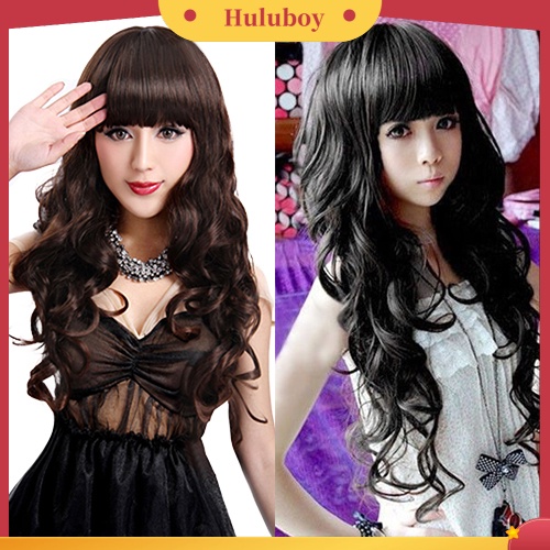 Wig Rambut Panjang Keriting Gelombang Dengan Topi Untuk Cosplay Wanita