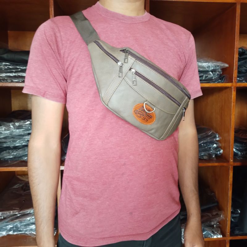 Tas Selempang Pria Kulit Asli Waistbag Pria Kulit /tas slempang Kulit Asli Anti Api