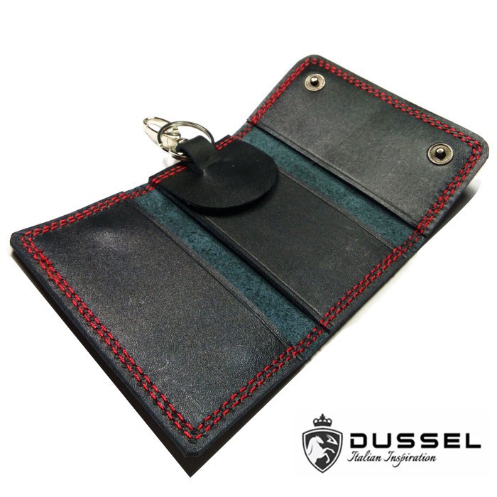 Dompet STNK Kulit Asli / Genuine Leather Keychain Black Red Stitch-P03